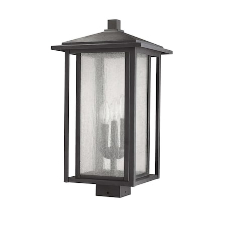 Z-Lite Aspen 3 Light Outdoor Post Mount Fixture, Black And Clear Seedy 554PHXLS-BK